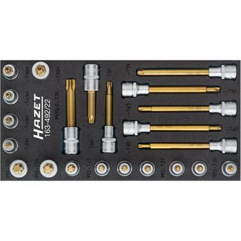 Hazet 163-492/22 Juego De Llaves De Vaso Destornillador ∙ Torx® ∙ Cuadrado Hueco 1/2 Pulgadas (12,5 Mm) ∙ Perfil Torx® Interior, Perfil Torx® A Prueba De Manipulaciones ∙ T20 – T70 ∙ Número De Herramientas: 22
