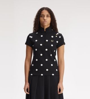 Fred Perry para mujer. SG3104 Polo de lunares negro (40), Casual, Algodón, Manga corta