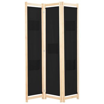 Biombo Divisor 3 Paneles De Tela Negro 120x170x4 Cm Vidaxl