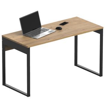 Escritorio Mesa De Ordenador Oficina Estudio, Patas Estructura Metálica Industrial 76x135x60cm Madera  Briebe Smuk