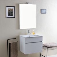 mueble de bano suspendido blanco efecto madera 60 cm  sole