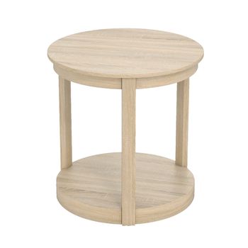 Costway Mesa de Centro Redonda Mesa de Salón con 2 Niveles Mesa Auxiliar Mesa de Café de Madera de Caucho Mesa Auxiliar Estilo Rústico Roble