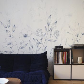 Papel pintado panorámico de primavera, azul 150 x 250cm