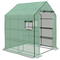 outsunny invernadero de jardin con 1 puerta 1 ventana estantes de 3 niveles para verduras plantas flores cubierta pe 140x143x190 cm   aosom espana