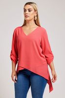 yours london blusa coral con bajo asimetrico mujer curvy y tallas grandes yours london