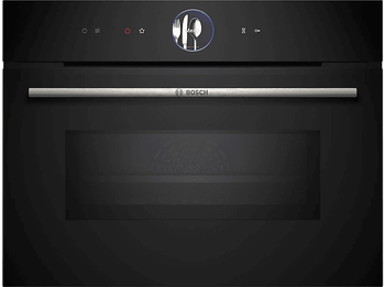 Horno compacto con microondas - Bosch CMG7761B1, Convencional, Limpieza Pirolítica y agua, 45 l, Aire caliente 4D, Home Connect , 60 cm, Negro