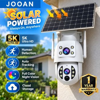 Cámara Solar JOOAN 5K para Exteriores, Impermeable, con Doble Lente, Visión Nocturna, Seguimiento Automático PTZ, Seguridad para el Hogar, CCTV, Videovigilancia