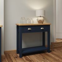 cole oak and blue console table
