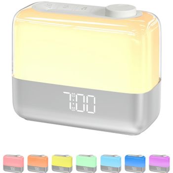 Reloj Despertador Digital MeesMeek para Dormitorio: Luz de Despertador con Simulación de Amanecer, Luz Nocturna de 8 Colores, Doble Alarma Potente para Personas con Sueño Profundo, Función de