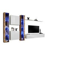 conjunto de muebles de salon mural switch xvi diseno color blanco brillante y roble wotan