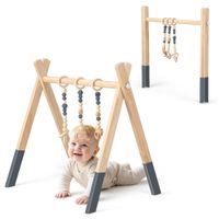 costway gimnasio para bebes con juguetes para denticion desarrollo cerebral plegable de madera para ninos 3 meses gris 66 x 40 x 60 cm