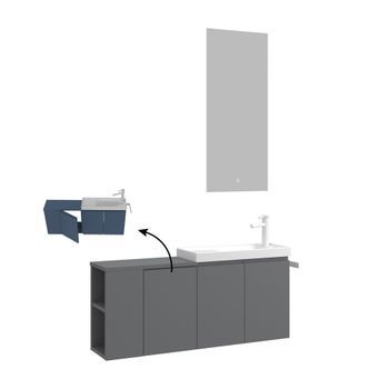 Conjunto De Mueble Con Lavabo Y Espejo (2 Piezas)  - 110 X 22 X 45 Cm - Gris Mate
