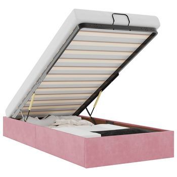 Estructura Cama Otomana Sin Colchón Terciopelo Rosa 100x200 Cm Vidaxl