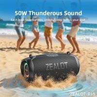 altavoces bluetooth zealot-p15 de 50w con bajos mejorados altavoz inalambrico portatil para exteriores 10 horas de duracion resistente al agua ipx6 bluetooth 54