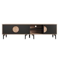 mueble de tv de 180 cm madera y negro 3 puertas 2 estantes abiertos