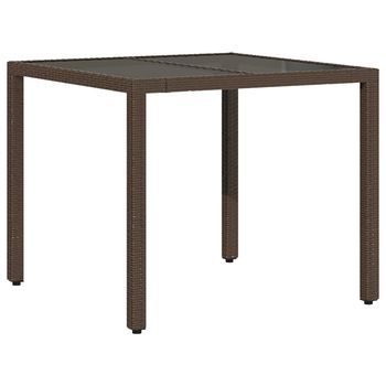 Mesa De Jardín | Mesa De Exterior Superficie De Vidrio Ratán Pe Marrón 90x90x75 Cm
