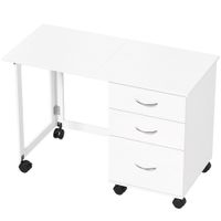homcom escritorio plegable con ruedas con freno 3 cajones y superficie abatible diseno moderno 107x50x72 cm blanco veteado