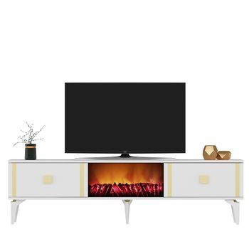 Mueble Tv Doruk Fireplace Blanco Oro