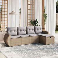 conjunto de sofas jardin con cojines beige mezcla 5 uds  mueble jardin mesa y sillas ratan pe cfw520064