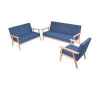 vidaxl juego de sofas de tela de 3 piezas color azul