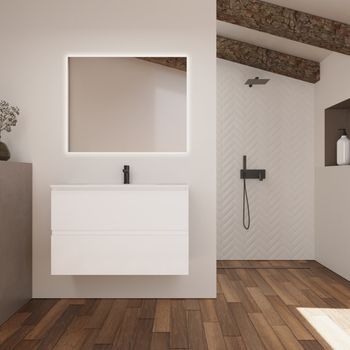 Conjunto De Baño Kaji | 100 Cm Blanco | Dos Cajones | Lavabo Empotrado | Mueble Montado | No Incluye Espejo | Alday