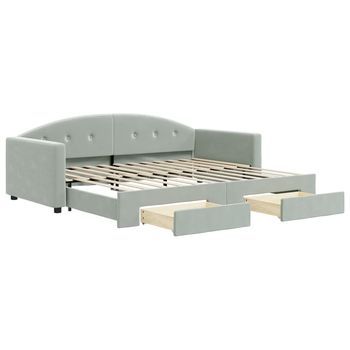 Cama Individual | Cama Para Adultos | Sofá Cama Nido Con Cajones Terciopelo Gris Claro 90x200 Cm