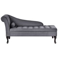 chaise longue tapizado en terciopelo gris oscuro con cojin decorativo y espacio de almacenaje izquierdo moderno pessac - gris