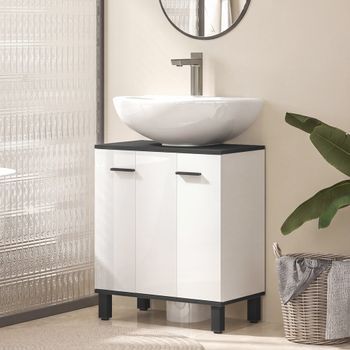 Mueble Bajo Lavabo De Melamina Homcom 60x34x70 Cm - Blanco Brillo
