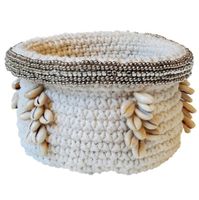 cesta de algodon y conchas blanco 17 x 15 cm