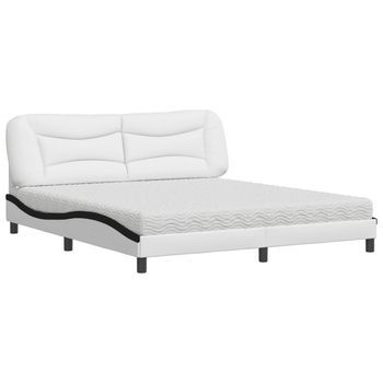 Cama Con Colchón Hvar Cuero Sintético Blanco Y Negro 180x200 Cm Vidaxl