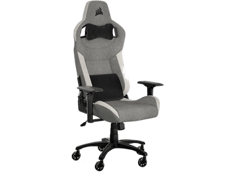Silla gaming - Corsair T3 RUSH Fabric (2023), 4D(ajustable en altura, anchura y profundidad, también se puede girar), Hasta 120kg, Gris carbón/Blanco