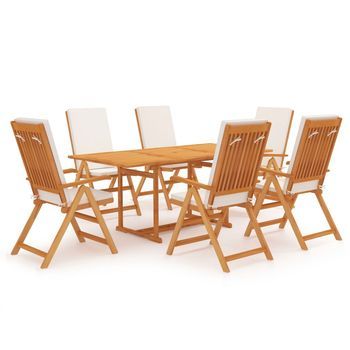 Comedor De Jardín 7 Piezas Con Cojines Madera Maciza De Teca Vidaxl