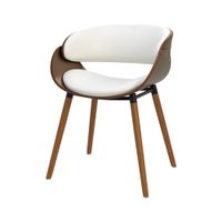 silla de piel sintetica blanca y chapa de nogal