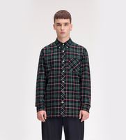 fred perry para hombre m3720 camisa de tartan marino verde l casual algodon manga larga