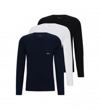 BOSS para hombre. 50492321 Pack 3 Camisetas Interiores Logo marino, blanco, negro (L), Homewear, Algodón, Manga larga