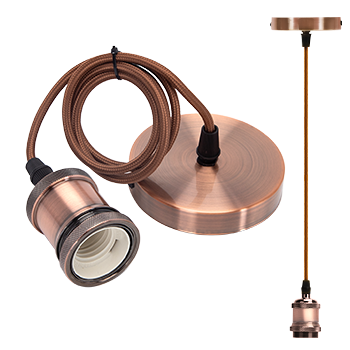 Aigostar Portalámpara de Metal Para Colgar Lámparas,Vintage Retro Lámpara Colgante Portalámpara de E27 con Cable,Péndulo de 100 cm,Ideal para iluminación de Techo,Cobre rojo