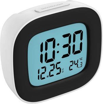 Despertador Digital Pilas Reloj Despertador Digital Pequeño con Luz, Despertador Inteligente con Temperatura Fecha y Zumbador Fuerte, Siesta, para Viajes Dormitorio (2 Baterías AAA Incluidas)