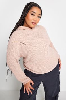 Yours Sudadera De Punto Chenilla Rosa Con Capucha, Mujer Curvy Y Tallas Grandes, Yours