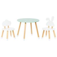 conjunto de mesa y 2 sillas infantiles patas con tapas mdf habitacion infantil blanco y madera claro robin