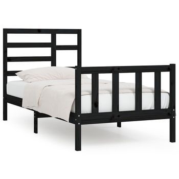 Cama Individual | Cama Para Adultos | Estructura De Cama Madera Maciza De Pino Negro 100x200 Cm