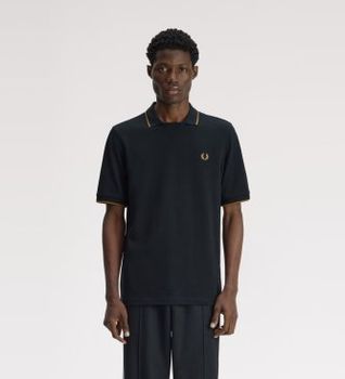 Fred Perry para hombre. M3404 Polo con cuello abierto negro (S), Casual, Algodón, Manga corta