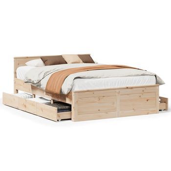Cama De Matrimonio | Cama De Adulto | Cama Con Cabecero Sin Colchón Madera Maciza De Pino 140x190 Cm