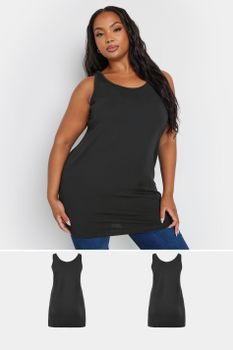 Yours Juego 2 Camisetas Largas Negras Sin Mangas, Mujer Curvy Y Tallas Grandes, Yours