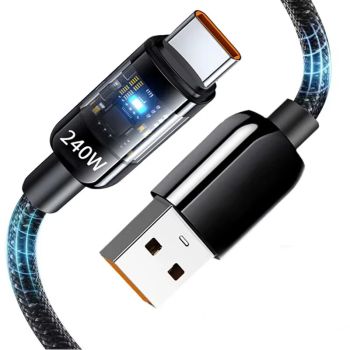 Cable USB-A a Tipo C de 10A 240W para carga rápida y transmisión de datos, línea de núcleo de cobre de 0.25M/1M/1.5M/2M