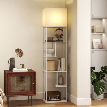 Lámpara De Pie De Mdf Metal Lino Homcom 40x29x171 Cm Blanco