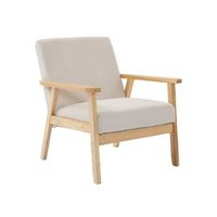 sillon escandinavo de madera y pana crema