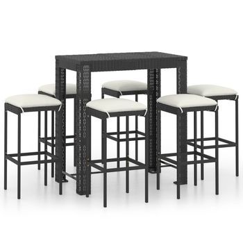Conjunto Muebles Bar Jardín 7 Uds | Mesa Y Sillas Y Cojines Ratán Sintético Negro
