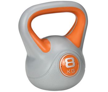 Sportnow pesa rusa 8 kg, kettlebell revestimiento de pu y relleno de arena, mango ancho, para entrenamiento culturismo, en casa, gimnasio, naranja y gris