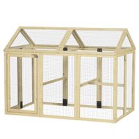 pawhut gallinero para exterior 140x885x106 cm con 3 perchas marco de madera y 2 puertas con cierre madera natural