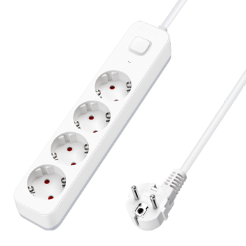 Aigostar Regleta Enchufes, Alargador Enchufe de 4 Enchufes con Interruptor, Cable de 5 Metros, Blanco